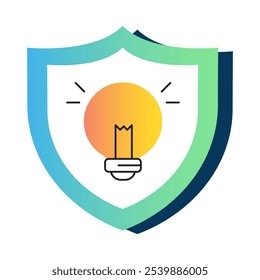 Ícone de Propriedade Intelectual - Um Escudo com uma Lâmpada Interna, Simbolizando a Proteção de Ideias ou Conhecimento Proprietário