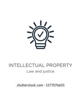 Intellectual property icon. Thin linear intellectual property outline icon isolated on white background from law and justice collection. Line vector sign, symbol for web and mobile