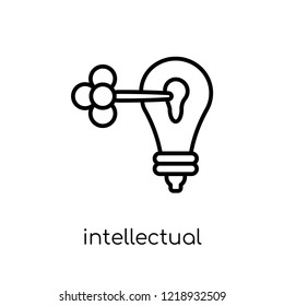 Intellectual property icon. Trendy modern flat linear vector Intellectual property icon on white background from thin line law and justice collection, editable outline stroke vector illustration