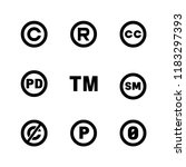 Intellectual property icons: copyright, creative commons, trademark, public domain, all rights reserved, service, sounnd recording.