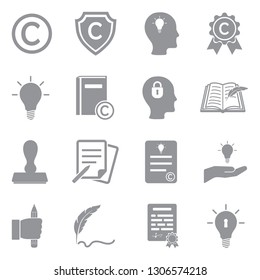 Intellectual Property Icons. Gray Flat Design. Vector Illustration.