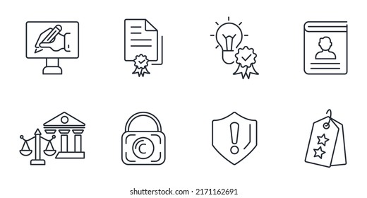 Iconos de propiedad intelectual establecidos . Elementos vectores de símbolo del paquete de propiedad intelectual para web infográfica