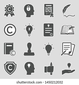Intellectual Property Icons. Sticker Design. Vector Illustration.