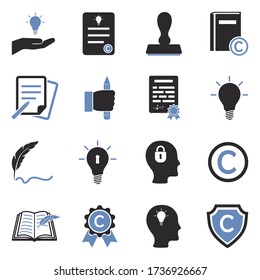 Intellectual Property Icons. Two Tone Flat Design. Vector Illustration.