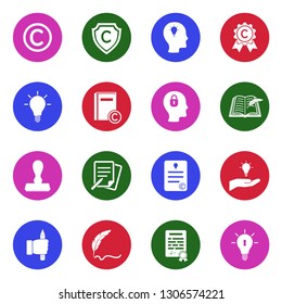 Intellectual Property Icons. White Flat Design In Circle. Vector Illustration.