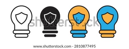 Intellectual Property Idea Protection Shield Lightbulb Vector Icon Set. Shield inside lightbulb vector icon set representing intellectual property protection, creative patent copyright security.