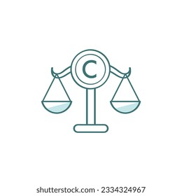 Intellectual property law. Copyright protection. Scales. Vector icon on a white background.