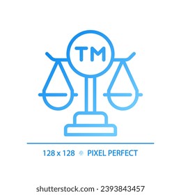 Intellectual property law pixel perfect gradient linear vector icon. Protect author rights. Trade mark registration. Thin line color symbol. Modern style pictogram. Vector isolated outline drawing