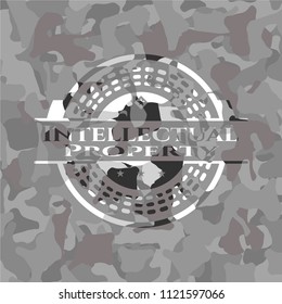 Intellectual property on grey camo texture