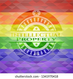 Intellectual property on mosaic background with the colors of the LGBT flag