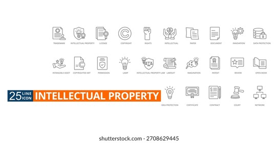Conjunto de iconos de Vector de contorno de Propiedad intelectual 