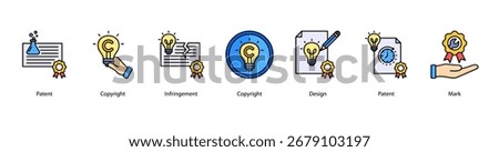 Intellectual Property Protection web banner featuring Patent, Copyright, Infringement, Design, and Mark.