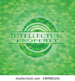 Intellectual property realistic green mosaic emblem. Vector Illustration. Detailed.