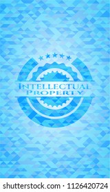 Intellectual property sky blue emblem with mosaic background