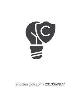 Intellectual property vector icon. filled flat sign for mobile concept and web design. Light bulb protection shield glyph icon. Symbol, logo illustration. Vector graphics