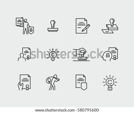 Intellectual property vector icons in thin line style