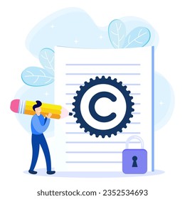 Ilustración vectorial de propiedad intelectual. El concepto de protección de la obra del autor Idea de la información legal del propietario de la propiedad con marcas comerciales y derechos de autor. Licencia comercial o datos de piratería.