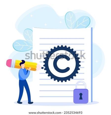 Intellectual property vector illustration. The concept of protection of the author's work Idea of ​​legal owner information with trademarks and copyrights. Trading license or piracy data.