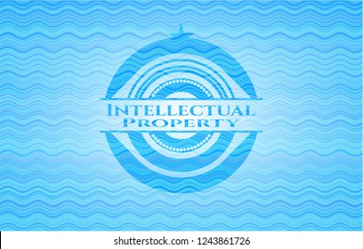 Intellectual property water wave representation badge background.