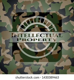 Intellectual property written on a camouflage texture. Vector Illustration. Detailed.
