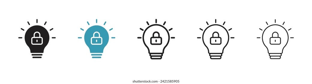 Conjunto de iconos del vector de derechos intelectuales. Símbolo del vector de bloqueo de protección de Idea para el diseño de la interfaz de usuario.