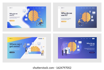 Intellectual work product set. Businesspeople working on project, presenting report. Flat vector illustrations. Efficiency, developer, startup concept for banner, website design or landing web page