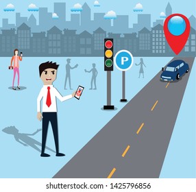 Intelligence application,Share a car from mobile app. - vector illustration