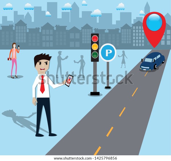 Intelligence application,Share a car from\
mobile app. - vector\
illustration