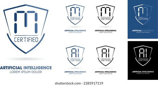 Intelligence Artificial, AI Certified Logo Label guard, symbol shield