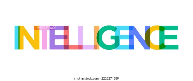INTELLIGENCE. Colorful typographic banner. Vector illustration for posters, posters and creative design. Flat style.