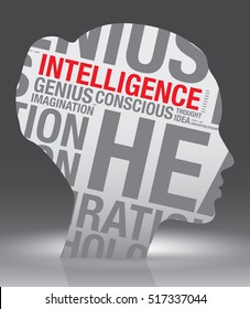 Intelligence head of woman with word cloud, vector concept