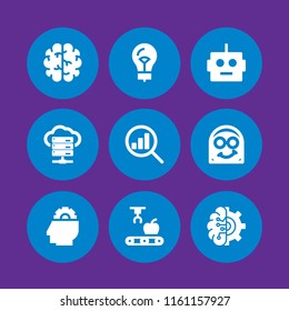 intelligence icon. 9 intelligence set with brain, mind, robot and nerd vector icons for web and mobile app