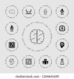 Intelligence icon. collection of 13 intelligence filled and outline icons such as brain, board game, gear in head, robot. editable intelligence icons for web and mobile.