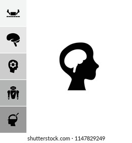 Intelligence icon. collection of 6 intelligence filled icons such as brain, human brain, gear in head, robot. editable intelligence icons for web and mobile.