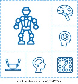Intelligence icon. set of 6 intelligence outline icons such as brain, human brain, board game, gear in head
