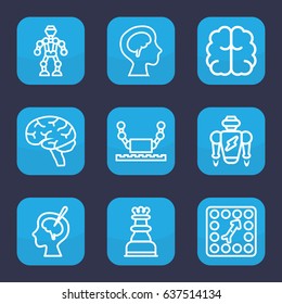 Intelligence icon. set of 9 outline intelligence icons such as brain, human brain, brain surgery, board game, chess king