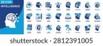 intelligence icon set contains analysis, analytical, assessment, brain, cognitive, creative, critical, data, intellectual, intelligence, iq, knowledge, linguistic, machine learning, mind, neurology