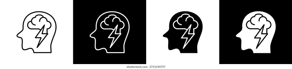 Conjunto de iconos de inteligencia en línea y estilo de glifo sobre fondo blanco y negro