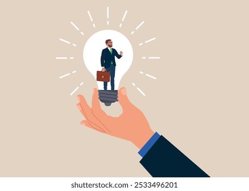 Intelligence and innovative ideas thinking businessman. Flat vector illustration