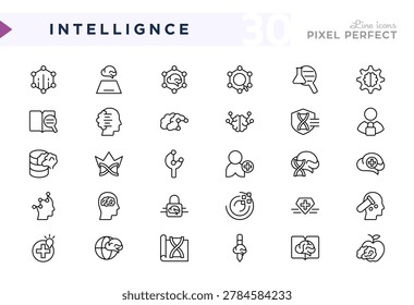Intelligence line icon set. Brain, idea, brainiac, innovation, head, tech, thinking, mental health, intelligence, smart, cognition, touch vector icons
