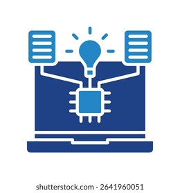 Intelligence mini illustration dual tone blue color icon, use for machine learning, education, technology industry, UI, UX kit, app and web development, digital or print.