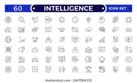Intelligence Outline icon set. Containing Creative idea, brainstorming, solution, thinking, innovation and more. 
