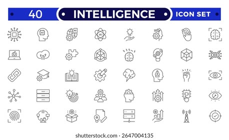 Intelligence Outline icon set. Containing Creative idea, brainstorming, solution, thinking, innovation and more. 
