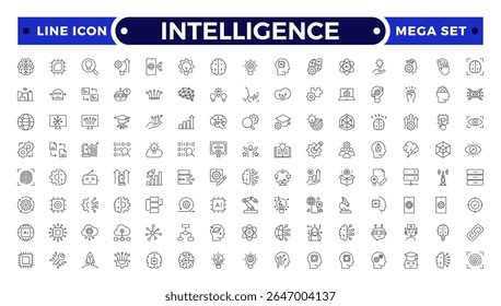 Intelligence Outline icon set. Containing Creative idea, brainstorming, solution, thinking, innovation and more. 
