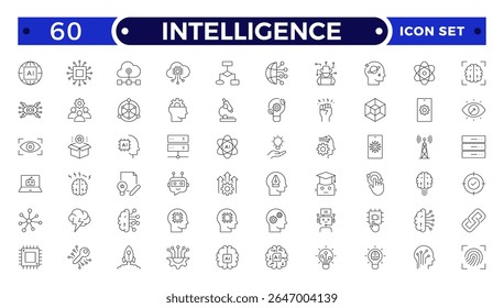 Intelligence Outline icon set. Containing Creative idea, brainstorming, solution, thinking, innovation and more. 
