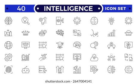 Intelligence Outline icon set. Containing Creative idea, brainstorming, solution, thinking, innovation and more. 

