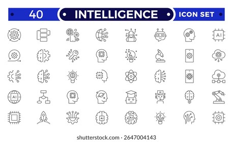 Intelligence Outline icon set. Containing Creative idea, brainstorming, solution, thinking, innovation and more. 
