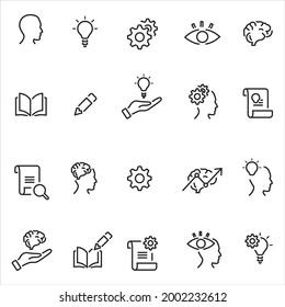 Icono relacionado con la inteligencia conjunto en estilo de contorno de moda aislado en fondo blanco. 
Símbolo de inteligencia para el diseño de tu sitio web, logotipo, aplicación, interfaz de usuario.
 Ilustración vectorial.vector editable.