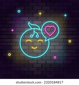 Intelligence, robot, love icon , neon on wall. Dark background brick wall neon icon.
