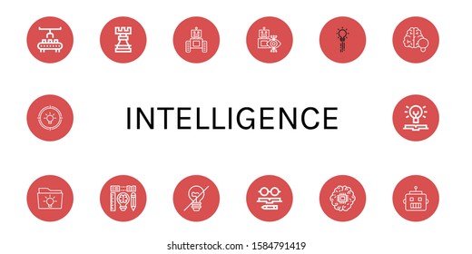 intelligence simple icons set. Contains such icons as Robot arm, Rook, Robot, Creativity, Brain, Idea, Incandescent light, Knowledge, can be used for web, mobile and logo
